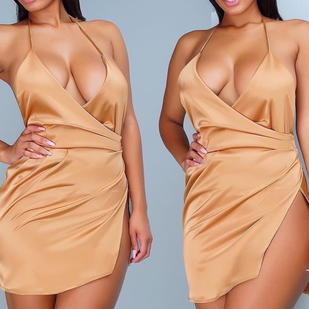 Gold Satin Mini Dress